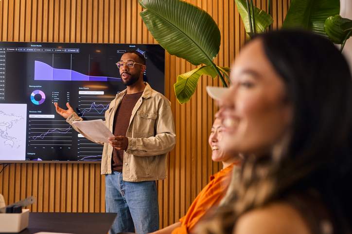 Discussing future trends in an office setting